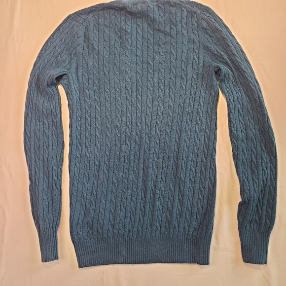 J.Crew Women's Sweater Teal Blue Cable Knit Size Small Wool Blend V-Neck - Picture 5 of 6